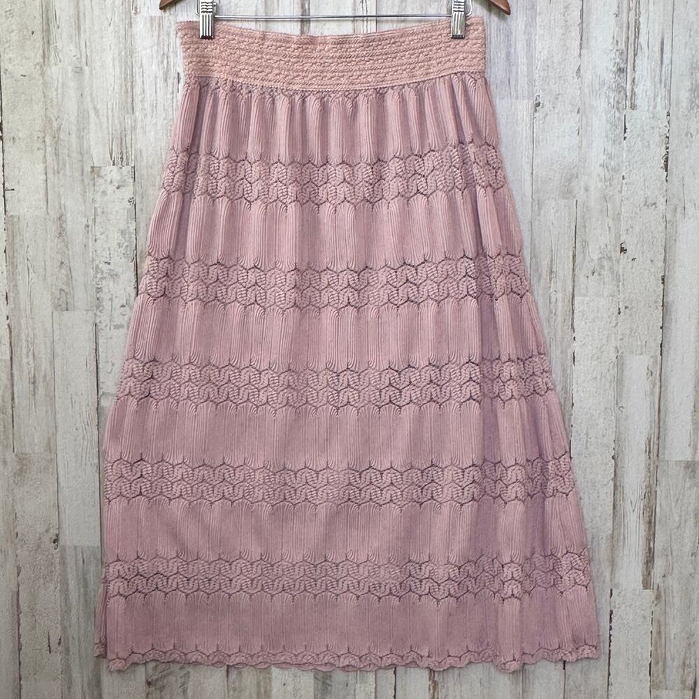 Lapis Lace Overlay Midi Skirt Pink Sz Medium EUC Soft Girl Feminine Ballet EUC